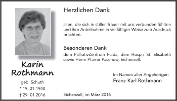 Traueranzeige von Karin Rothmann 