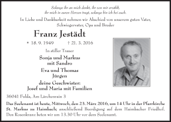 Traueranzeige von Franz Jestädt 