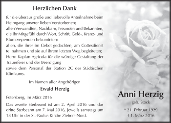 Traueranzeige von Anni Herzig 