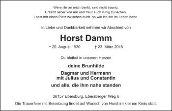 Traueranzeige von Horst Damm 