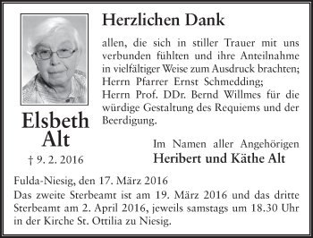 Traueranzeige von Elsbeth Alt 