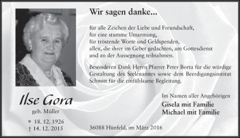 Traueranzeige von Ilse Gora 