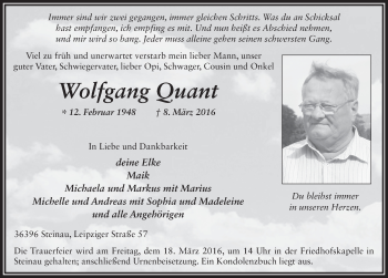 Traueranzeige von Wolfgang Quandt 