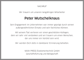 Traueranzeige von Peter Mutschelknaus 
