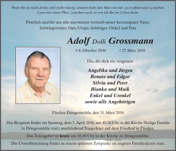 Traueranzeige von Adolf Grossmann 