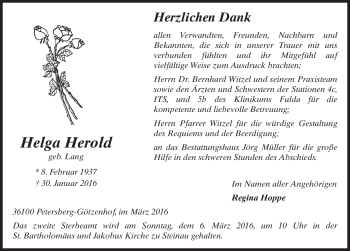 Traueranzeige von Helga Herold 