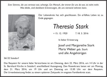 Traueranzeige von Theresia Stark 