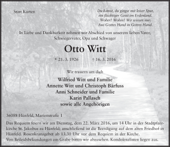 Traueranzeige von Otto Witt 