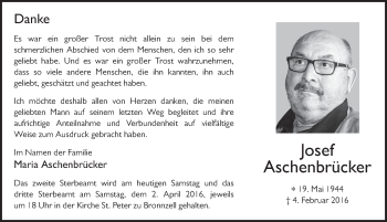 Traueranzeige von Josef Aschenbrücker 