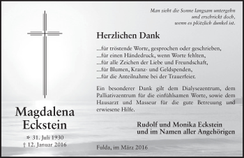 Traueranzeige von Magdalena Eckstein 
