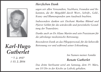 Traueranzeige von Karl-Hugo Gutberlet 