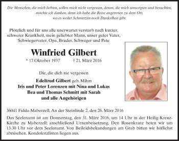 Traueranzeige von Winfried Gilbert 