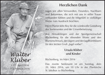Traueranzeige von Walter Klüber 