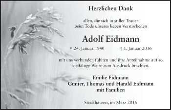Traueranzeige von Adolf Eidmann 