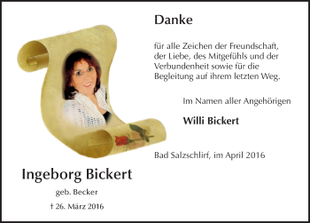 Traueranzeige von Ingeborg Bickert 