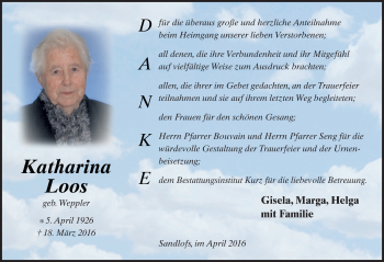 Traueranzeige von Katharina Loos 