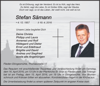 Traueranzeige von Stefan Sämann 