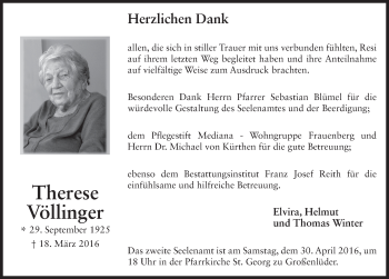 Traueranzeige von Therese Völlinger 
