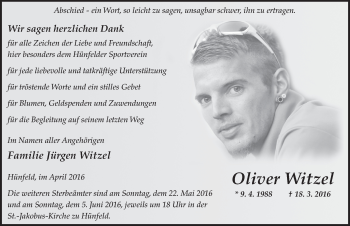 Traueranzeige von Oliver Witzel 
