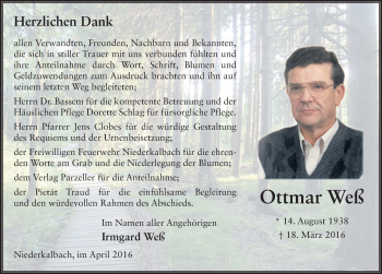 Traueranzeige von Ottmar Weß 