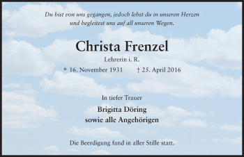Traueranzeige von Christa Frenzel 