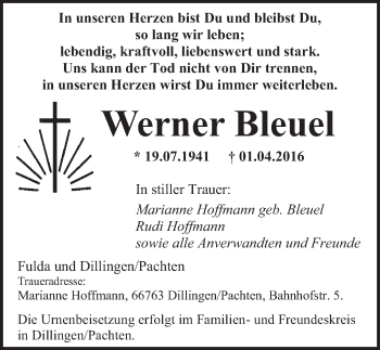 Traueranzeige von Werner Bleuel 