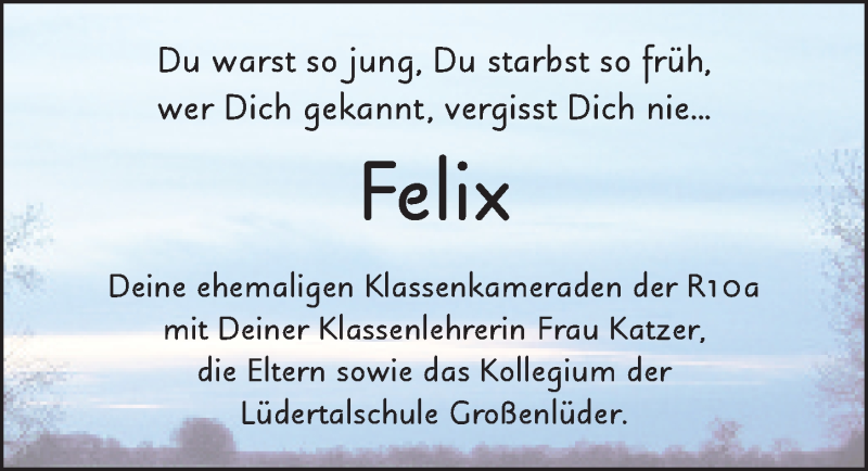  Traueranzeige für Felix Becker vom 21.04.2016 aus 