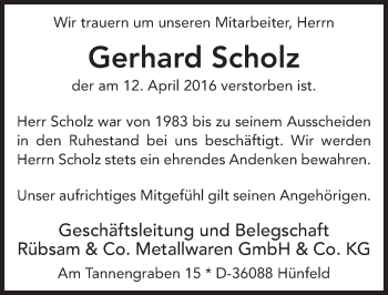 Traueranzeige von Gerhard Scholz 