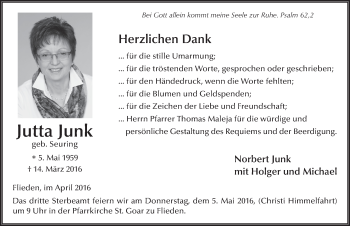 Traueranzeige von Jutta Junk 