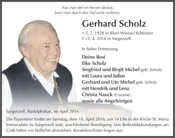 Traueranzeige von Gerhard Scholz 