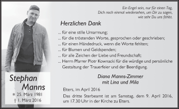 Traueranzeige von Stephan Manns 