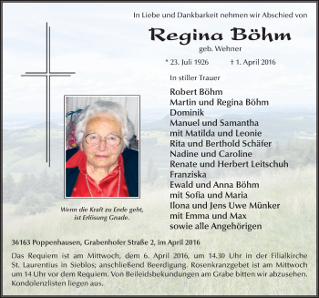 Traueranzeige von Regina Böhm 