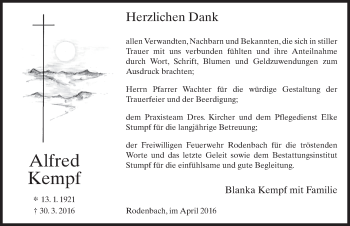 Traueranzeige von Alfred Kempf 