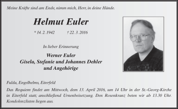 Traueranzeige von Helmut Euler 