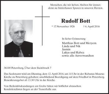 Traueranzeige von Rudolf Bott 