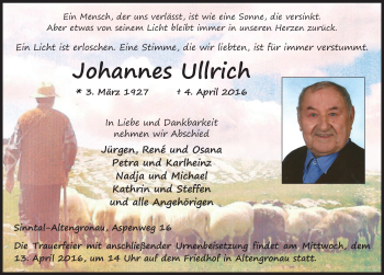 Traueranzeige von Johannes Ullrich 