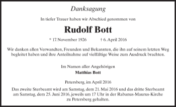 Traueranzeige von Rudolf Bott 