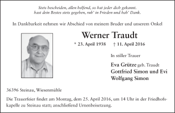 Traueranzeige von Werner Traudt 