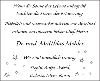 Traueranzeige von Matthias Mehler 