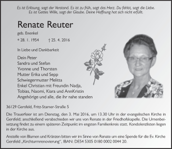 Traueranzeige von Renate Reuter 