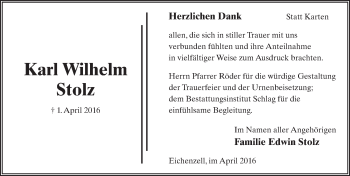 Traueranzeige von Karl Wilhelm Stolz 