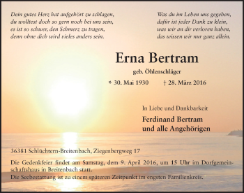 Traueranzeige von Erna Bertram 