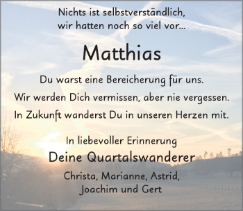 Traueranzeige von Matthias Mehler 