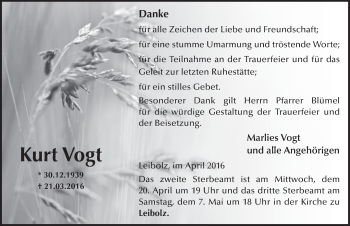 Traueranzeige von Kurt Vogt 