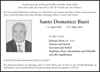 Traueranzeige von Santo Domenico Bueti 