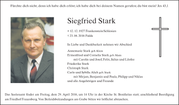 Traueranzeige von Siegfried Stark 