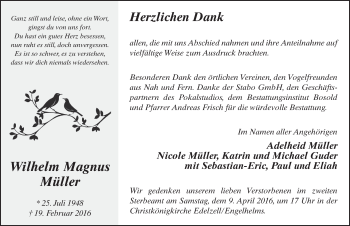 Traueranzeige von Wilhelm Magnus Müller 