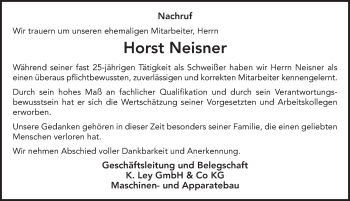 Traueranzeige von Horst Neisner 