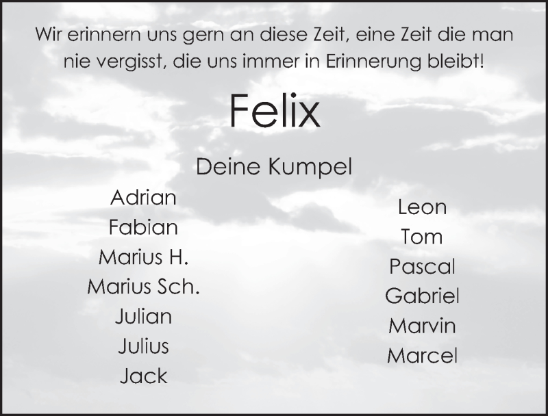  Traueranzeige für Felix Becker vom 21.04.2016 aus 