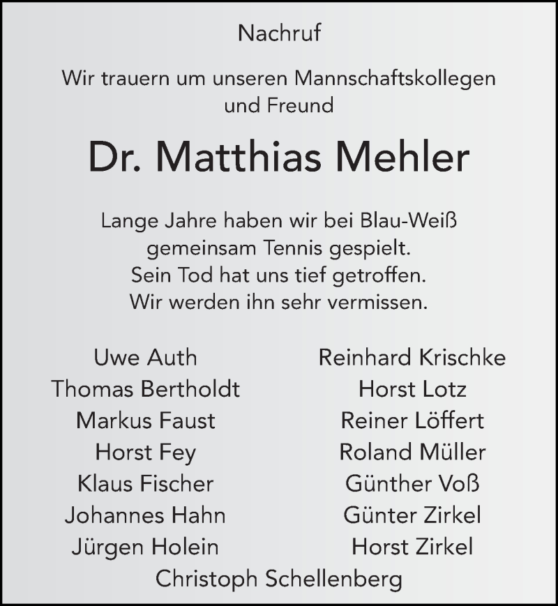  Traueranzeige für Matthias Mehler vom 21.04.2016 aus 